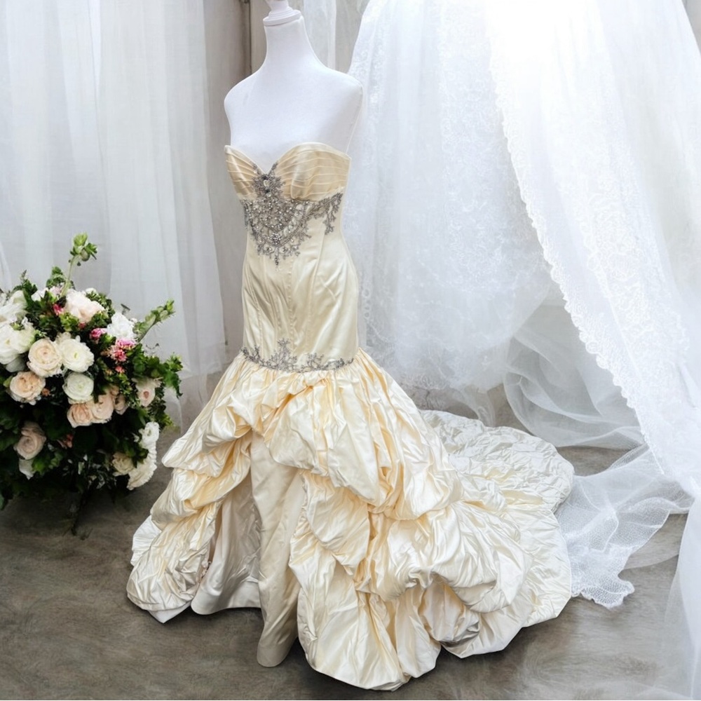 ST.Pucchi by Rani 9259 Bridal Gown Wedding DRESS SZ 10 SiLk Ivory Rhinestone #11